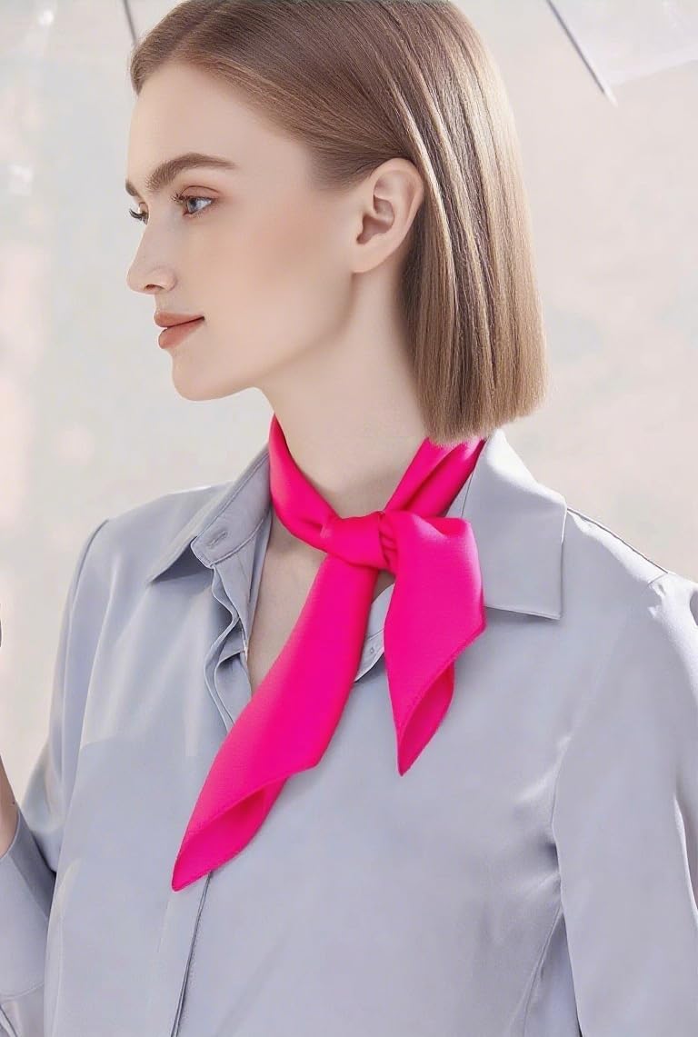 Chung Women's Square Satin Scarf 27.5" Bandanas Solid 50s Retro Neck Scarves Emulation Silk Handbag Hair Ribbons Necktie - Image 5